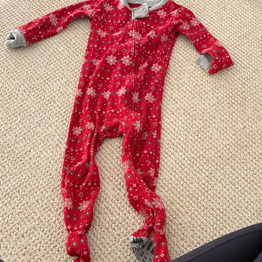 The Honest Company Red Snowflake Footed One-Piece
